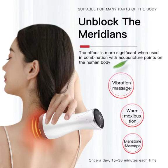 Acupuncture Stone Electric Hot Compress Vibrating Massager Whole Body Universal 9-speed Adjustable Gua Sha Apparatus(Black)