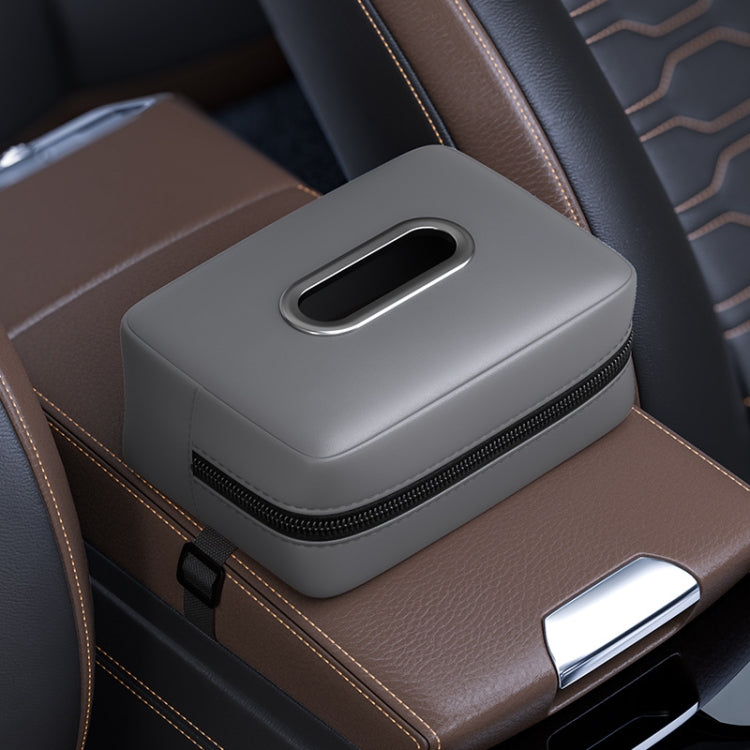 Car Seat Armrest Tissue Box Sun Visor Seat Back Hanging Paper Bag(Gray)