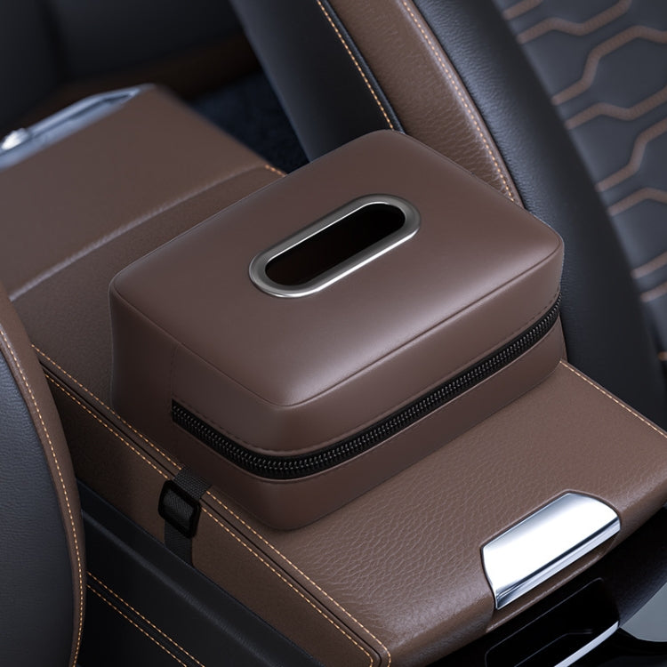 Car Seat Armrest Tissue Box Sun Visor Seat Back Hanging Paper Bag(Brown)