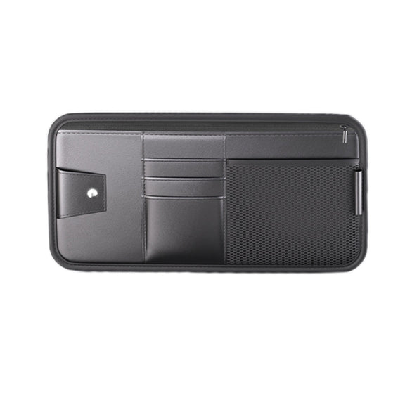 Car Sun Visor Card Glasses Holder Zipper Storage Bag(Black)