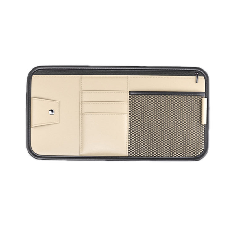 Car Sun Visor Card Glasses Holder Zipper Storage Bag(Beige)