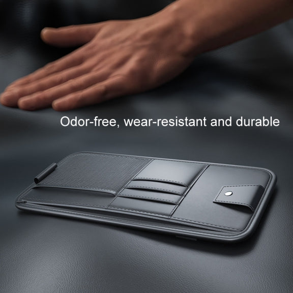 Car Sun Visor Card Glasses Holder Zipper Storage Bag(Brown)