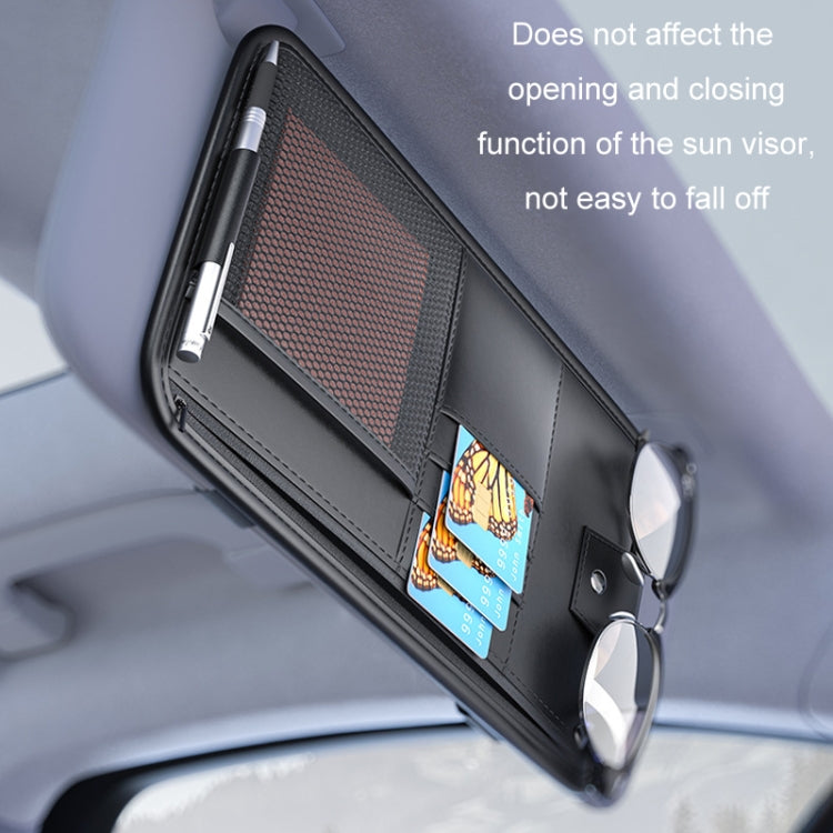 Car Sun Visor Card Glasses Holder Zipper Storage Bag(Gray)