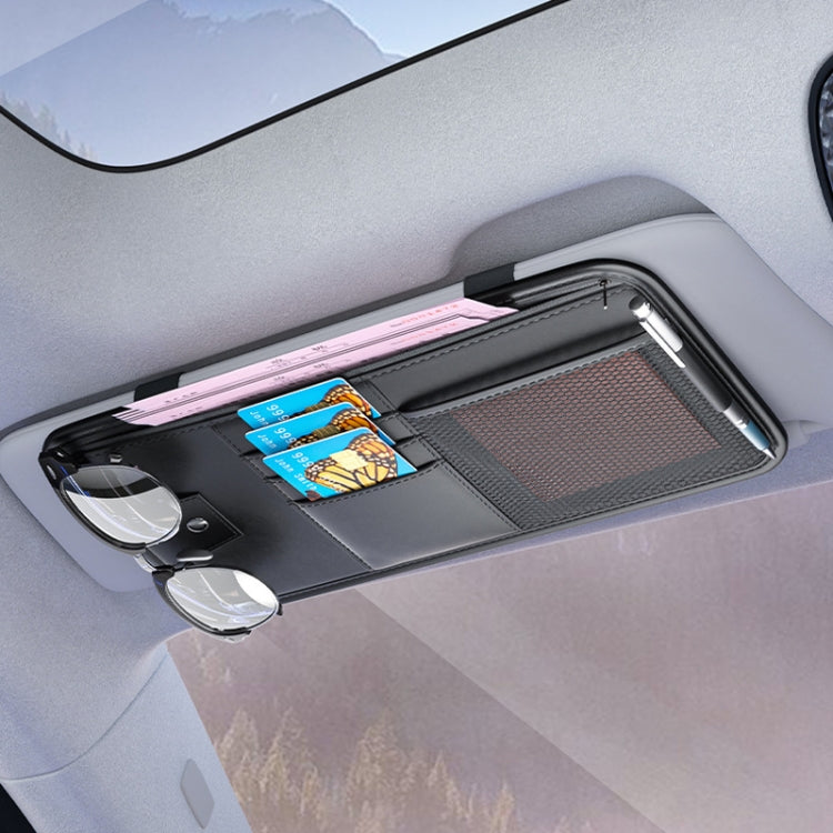 Car Sun Visor Card Glasses Holder Zipper Storage Bag(Black)