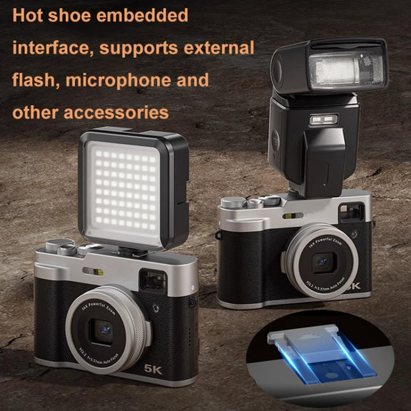 DC203 5K/30FPS 2.8-Inch Screen 16X Front And Rear Dual-Camera HD Digital Camera(Black)