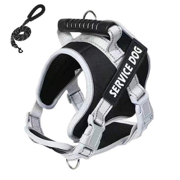 Large Dog Explosion Proof Punch Chest Harness Dog Travelling Leash, Style: Black+2m Round Rope(M)
