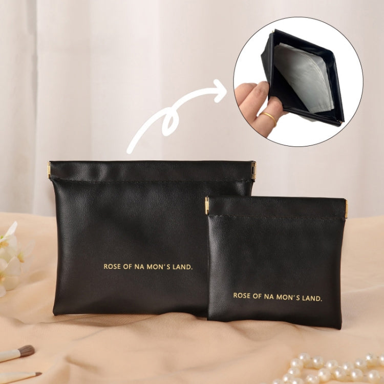 2pcs /Set PU Data Cable Earphone Storage Bag Mini Portable Lipstick Pouch Coin Purse, Size: Large+Small(Black)