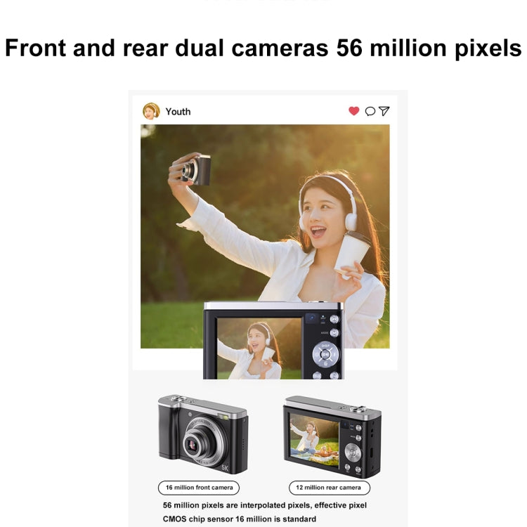 DC305X 5K/30FPS 2.8-Inch HD Shooting 5X Optical Zoom Anti-Shake Digital Camera, Color: White UK Plug