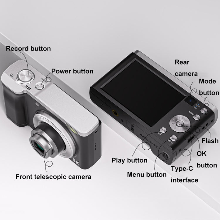 DC305X 5K/30FPS 2.8-Inch HD Shooting 5X Optical Zoom Anti-Shake Digital Camera, Color: White US Plug