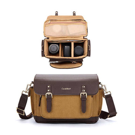 Cwatcun D127 Single Shoulder Vintage Water-resistant Canvas Bag DSLR Camera Photo Bag