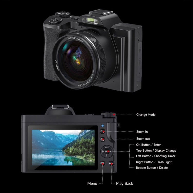 DC-201S 5K/30FPS 3.5-Inch 16X Six-Axis Anti-Shake HD Digital Camera With UV Lens(US Plug)