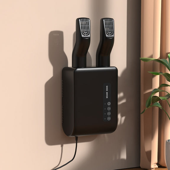 140W Boot Dryer Wall Mounted Shoes Warmer Heater, 3 Gear Timing, 360 Degree Rotating Air Outlet EU Plug(Black)