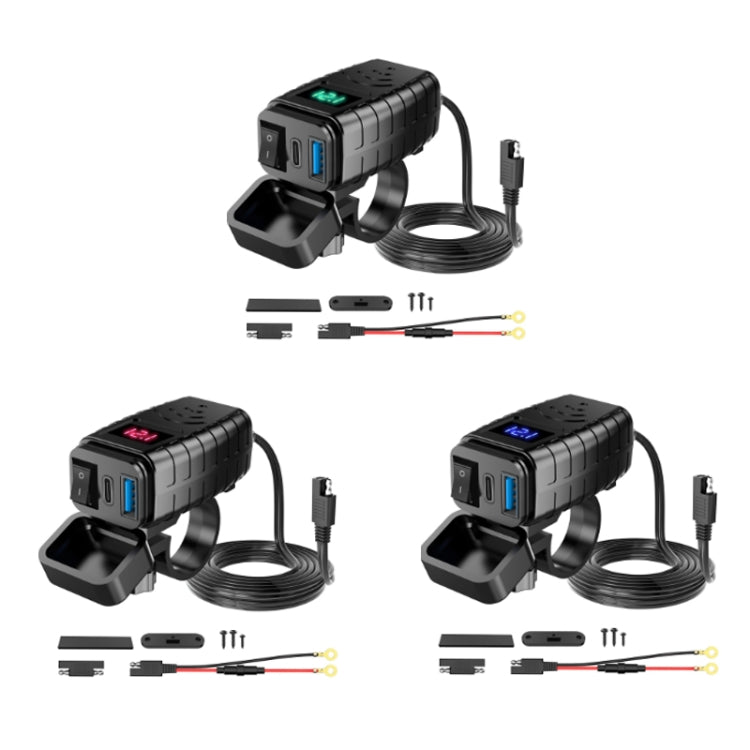 PD3.0 Motorcycle USB Mobile Phone Charger Digital Voltage Meter with Switch(Green Screen)