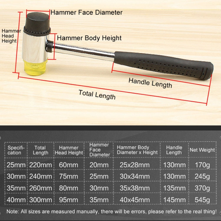 25mm No Bounce Mounting Hammer Handmade DIY Double Face Tap Rubber Hammer