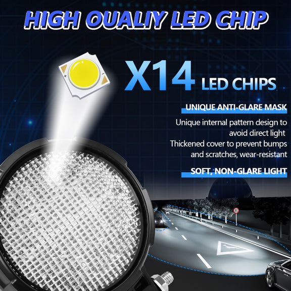14W 9-30V Floodlight Mixed Luminous 4 Inch Round Work Light With Wire Set(X2)