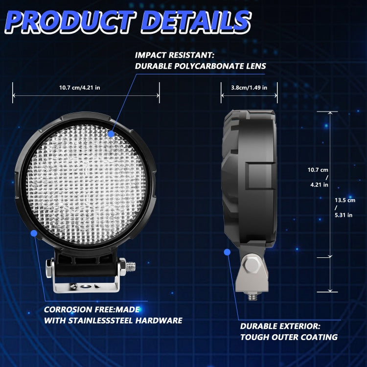 14W 9-30V Floodlight Mixed Luminous 4 Inch Round Work Light With Wire Set(X2)