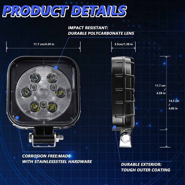 12W 9-30V Car Mixed Light Work Light With Wire Set(Square)