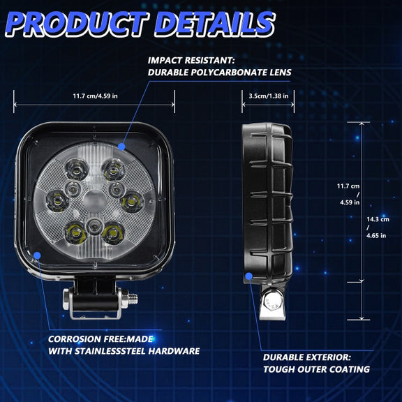 12W 9-30V Car Mixed Light Work Light With Wire Set(Square)