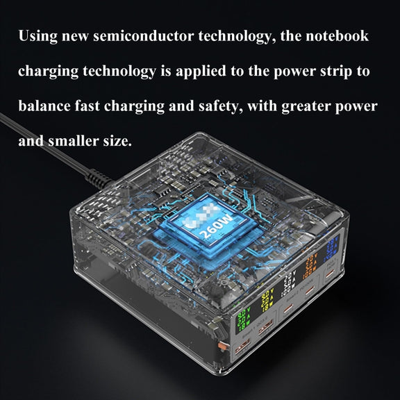 868D 6-In-1 260W High-Power Type-C+USB Multi Ports Charger Supports QI Wireless Charging(AU Plug)