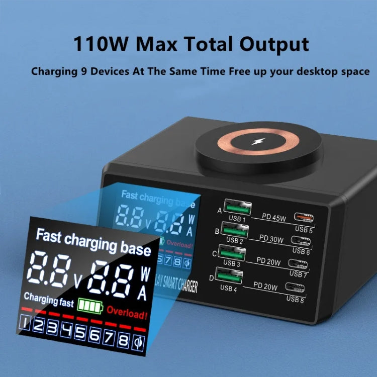 X9M 9-in-1 110W USB+PD Smart Multi-ports QI Magnetic Wireless Charger, Spec: White EU Plug