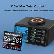 X9M 9-in-1 110W USB+PD Smart Multi-ports QI Magnetic Wireless Charger, Spec: White EU Plug