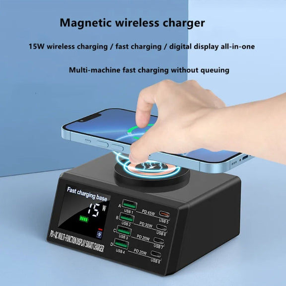 X9M 9-in-1 110W USB+PD Smart Multi-ports QI Magnetic Wireless Charger, Spec: White EU Plug