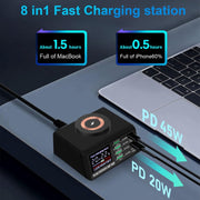 X9M 9-in-1 110W USB+PD Smart Multi-ports QI Magnetic Wireless Charger, Spec: Black AU Plug