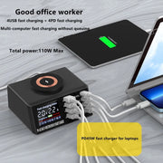 X9M 9-in-1 110W USB+PD Smart Multi-ports QI Magnetic Wireless Charger, Spec: White EU Plug