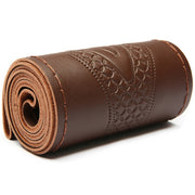 38cm Four-Season Embossed Hand-Sewn Cowhide Steering Wheel Cover(Coffee)