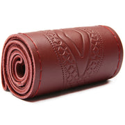 38cm Four-Season Embossed Hand-Sewn Cowhide Steering Wheel Cover(Wine Red)