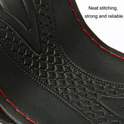 38cm Four-Season Embossed Hand-Sewn Cowhide Steering Wheel Cover(Black+Black Line)