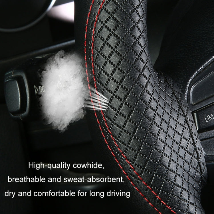 38cm Cowhide Embossed Hand-Stitched Double-Line Steering Wheel Cover(Black Orange Line)