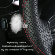 38cm Cowhide Embossed Hand-Stitched Double-Line Steering Wheel Cover(Black Orange Line)