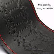 38cm Four-season Embossed Hand-sewn Cowhide Steering Wheel Cover(Black+Red Line)