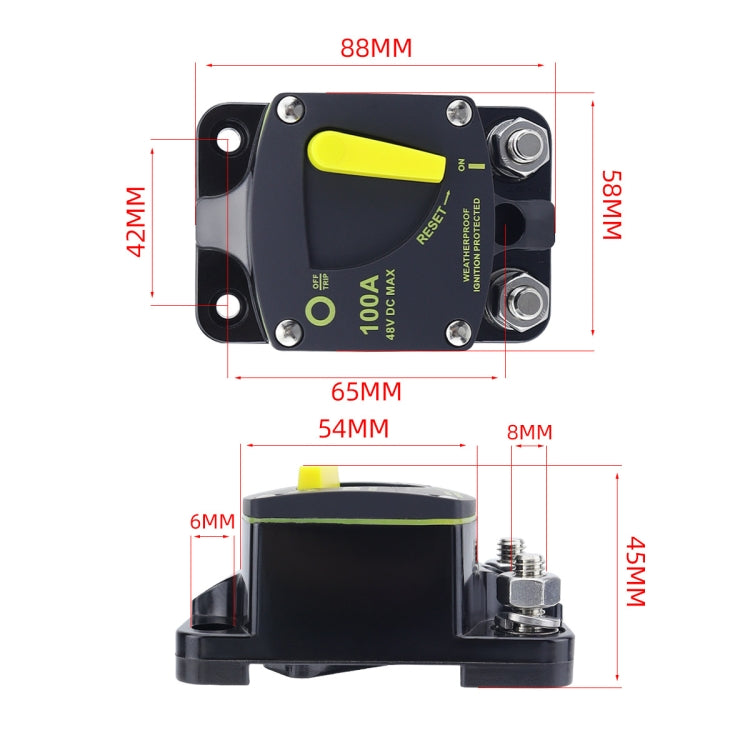 RV Yacht Manual Reset Ignition Protection Fuse Switch With Terminal Accessories, Current: 300A