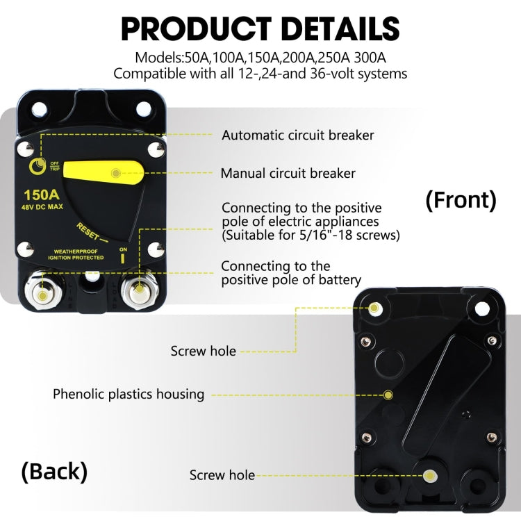 RV Yacht Manual Reset Ignition Protection Fuse Switch With Terminal Accessories, Current: 300A