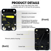 RV Yacht Manual Reset Ignition Protection Fuse Switch With Terminal Accessories, Current: 300A