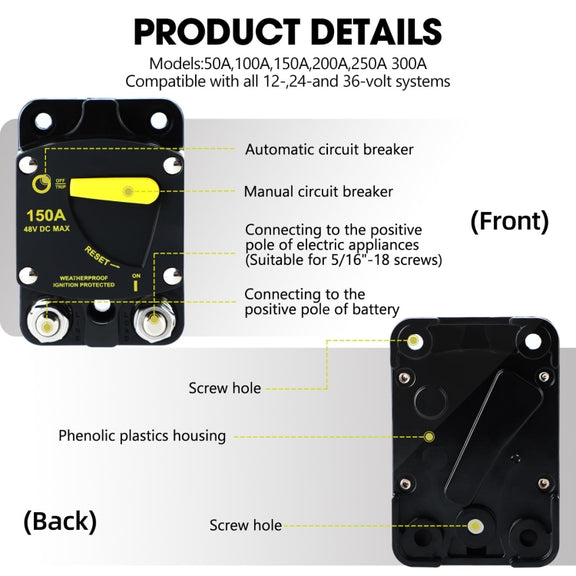 RV Yacht Manual Reset Ignition Protection Fuse Switch With Terminal Accessories, Current: 300A