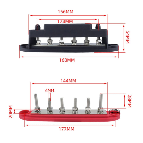 M6 RV Yacht High Current 6-column 250A Base Busbar, Color: Red + Black