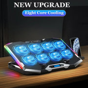 ICE COOREL 8-Fans Adjustable Laptop Stand Radiator With RGB Ambient Light(K10)