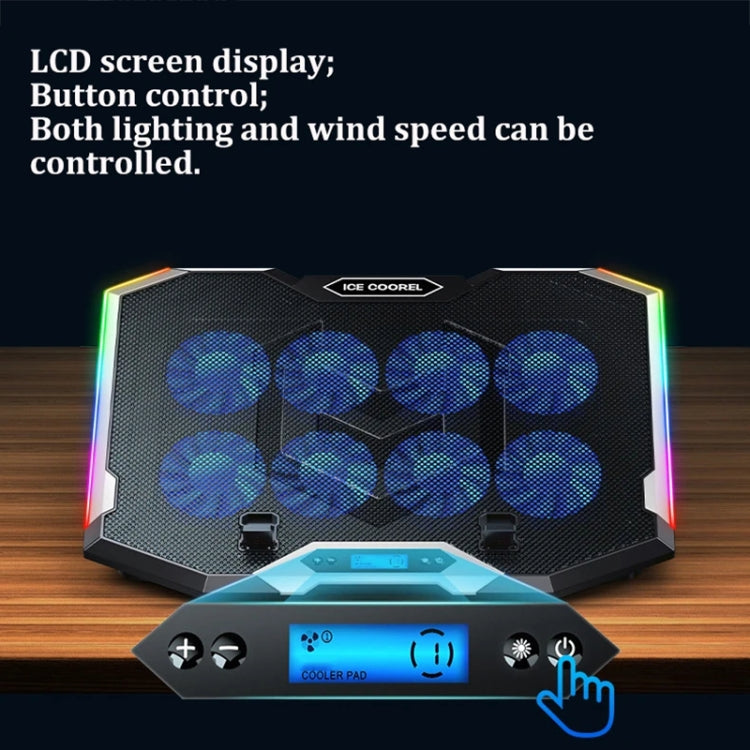 ICE COOREL 8-Fans Adjustable Laptop Stand Radiator With RGB Ambient Light(K10)