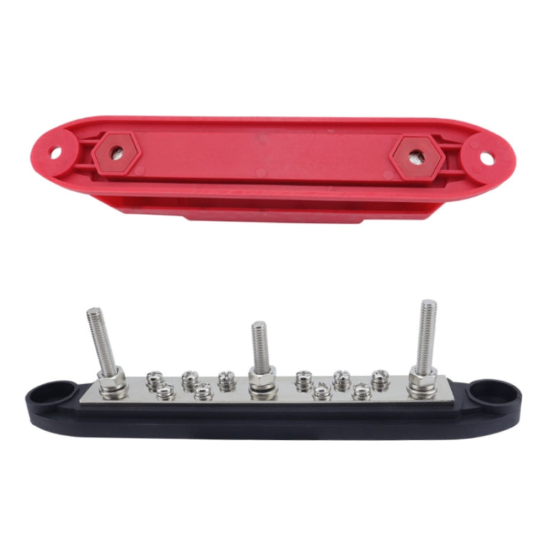 M6 3-post 10-way RV Yacht Short-circuit Proof Base DC Busbar, Color: Red