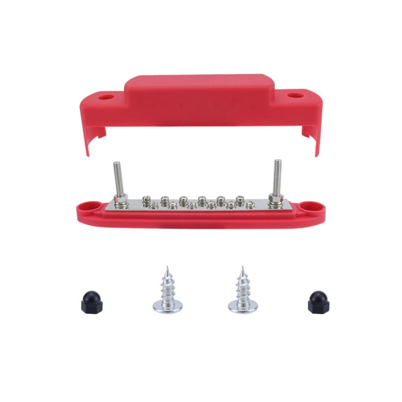M6 2-post 12-way RV Yacht Terminal Nylon Flame Retardant Busbar, Color: Red