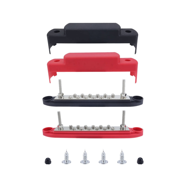 M6 2-post 12-way RV Yacht Terminal Nylon Flame Retardant Busbar, Color: Red+Black 1pair