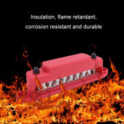 M6 2-post 12-way RV Yacht Terminal Nylon Flame Retardant Busbar, Color: Red
