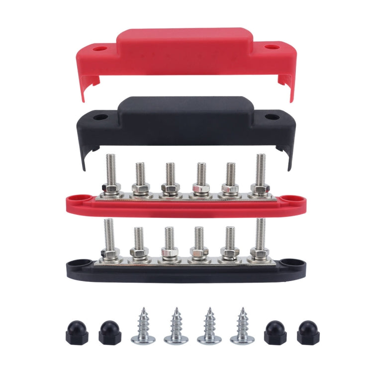 M8 Nylon Base RV Yacht Water-resistant Dustproof Cover 6-post Bus Bar, Color: Red+Black 1pair