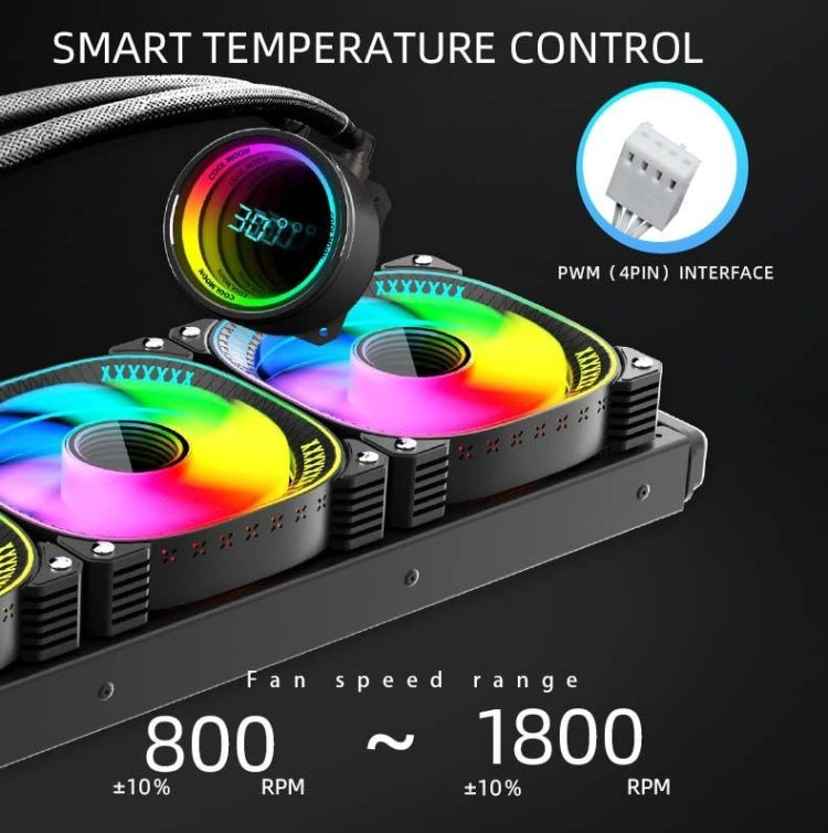 COOLMOON CM-YM-360T Computer ARGB Temperature Display Lens Multi-Platform Integrated CPU Cooler(Black)