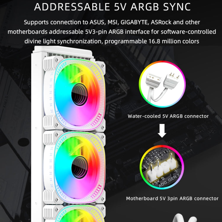 COOLMOON CM-YM-360T Computer ARGB Temperature Display Lens Multi-Platform Integrated CPU Cooler(Black)