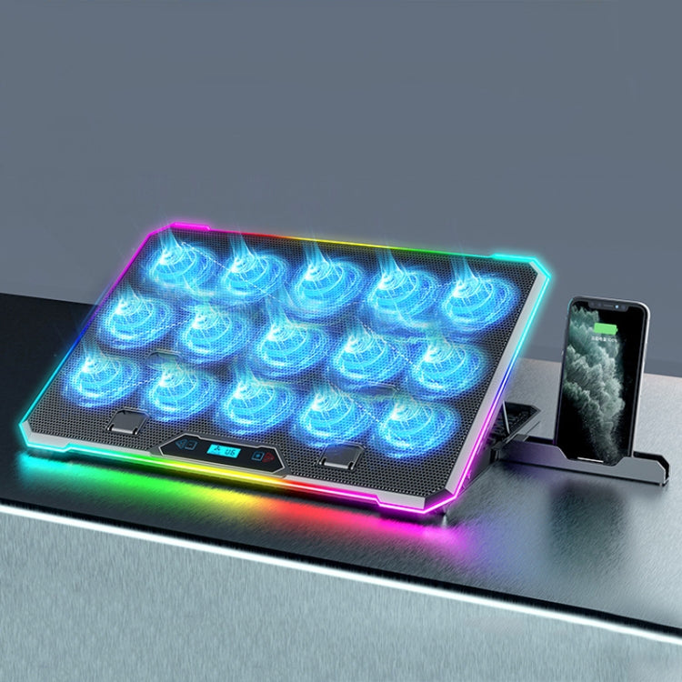 ICE COOREL K15C Smart Adjustable Laptop Radiator Base With RGB Lighting Effect, Color: 15 Fans