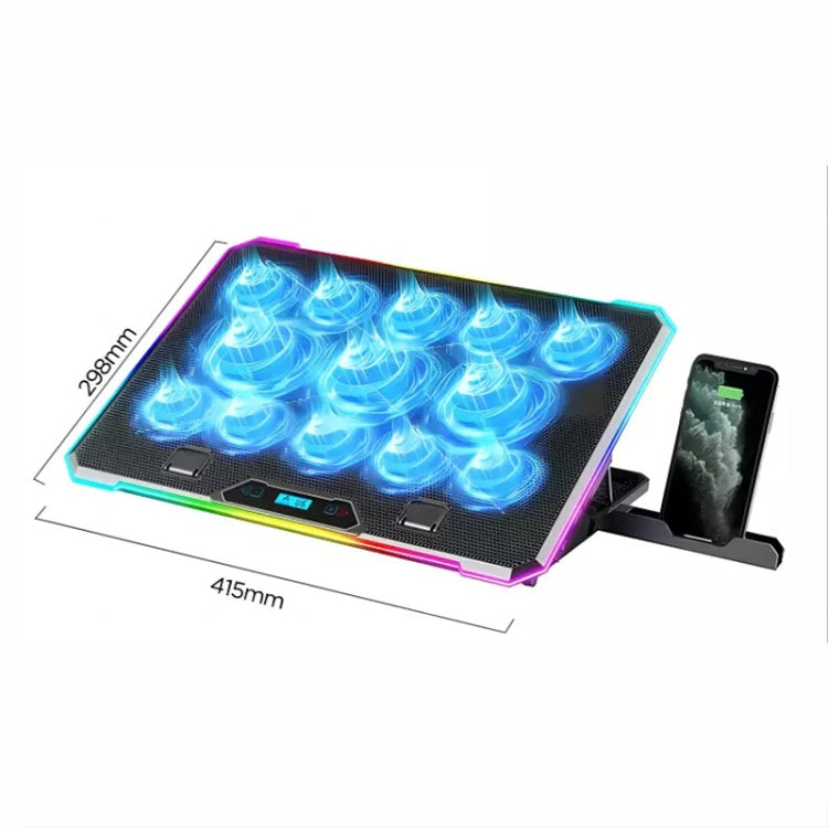 ICE COOREL K15C Smart Adjustable Laptop Radiator Base With RGB Lighting Effect, Color: 15 Fans